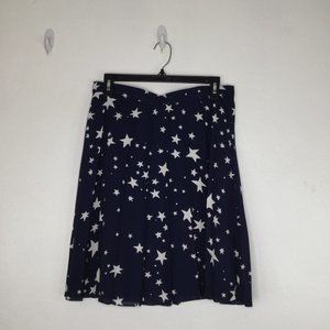 J. Crew Skirt Women Size 8 Navy Blue White Stars Pleats Lined Side Zipper A-Line